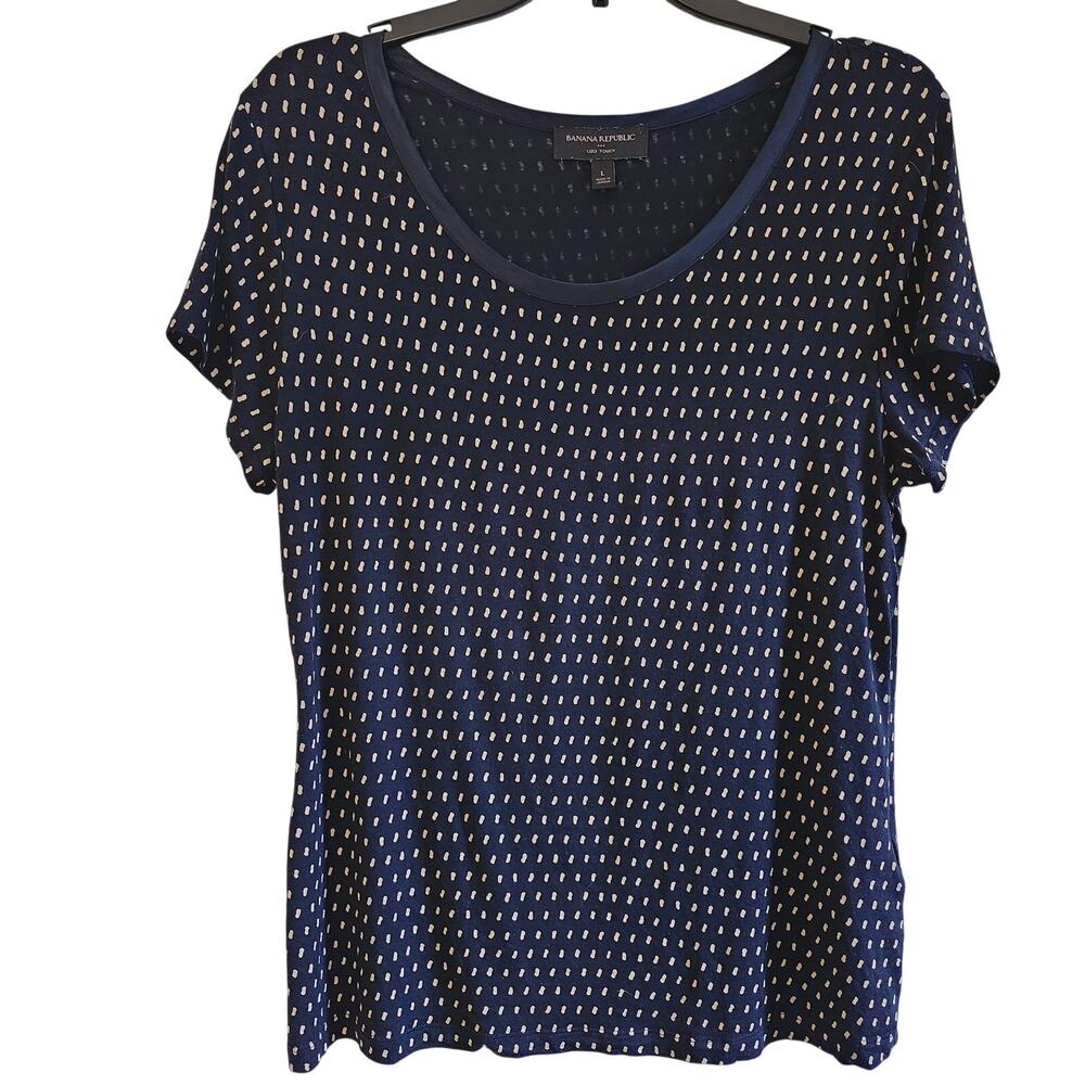Banana Republic Luxe Touch Women's Navy Print Tee Size Large